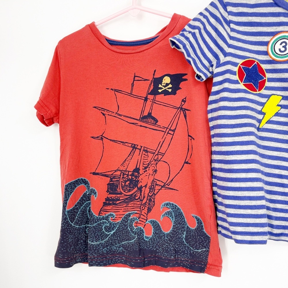 Mini Boden Boy Shirt Bundle Pirate Ship Striped Polo T-Shirts Size 5-6Y APplique - Picture 6 of 10